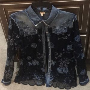 Beautiful Denim & Black Lace Reba Shirt